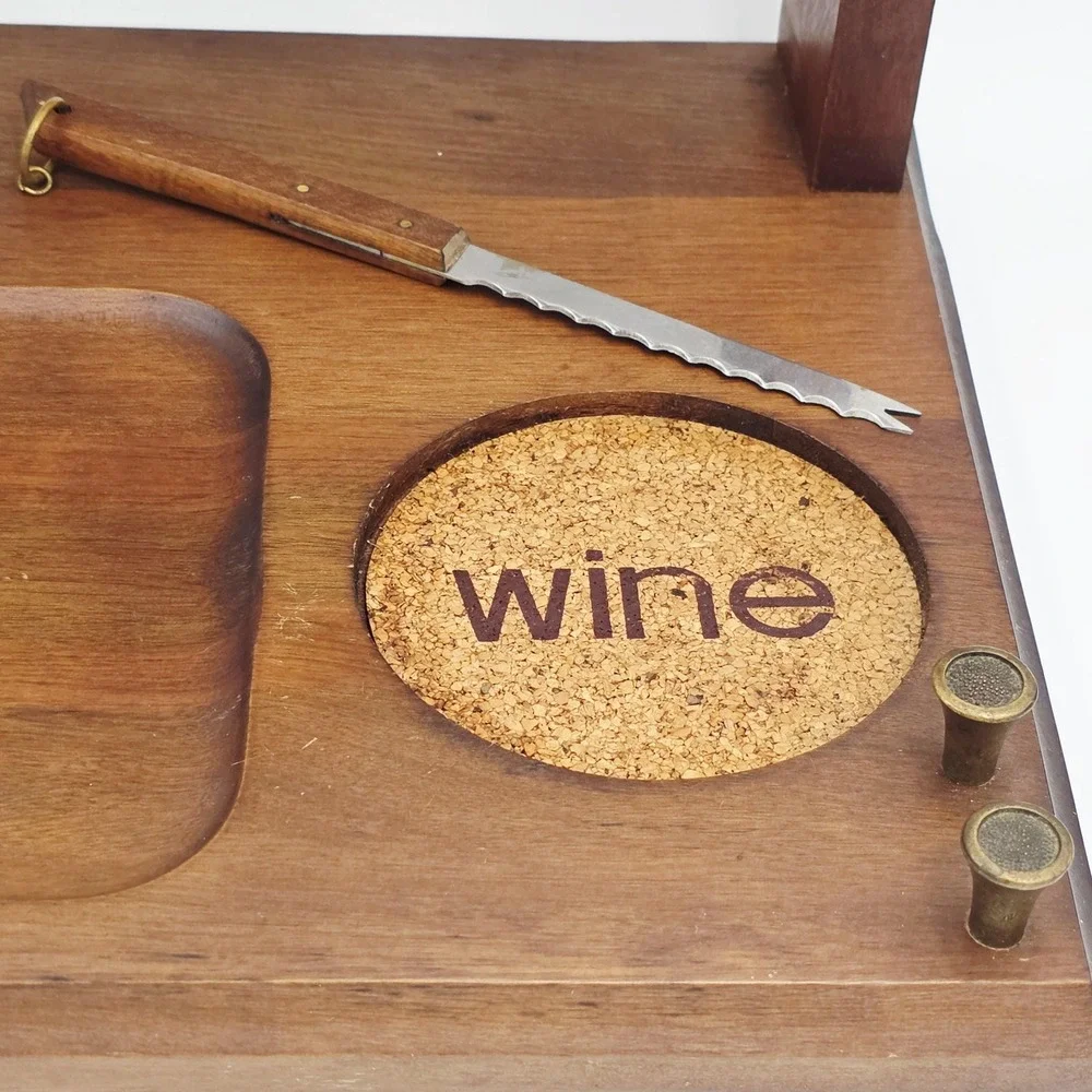 Vintage Bar‎ Serving Tray Station Wooden Mid-Century Modern 1970's